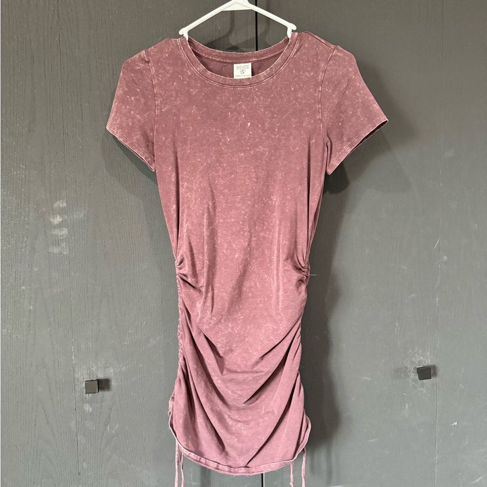 PINK tee shirt dress with scrunch tie up sides - heathered purple - size small